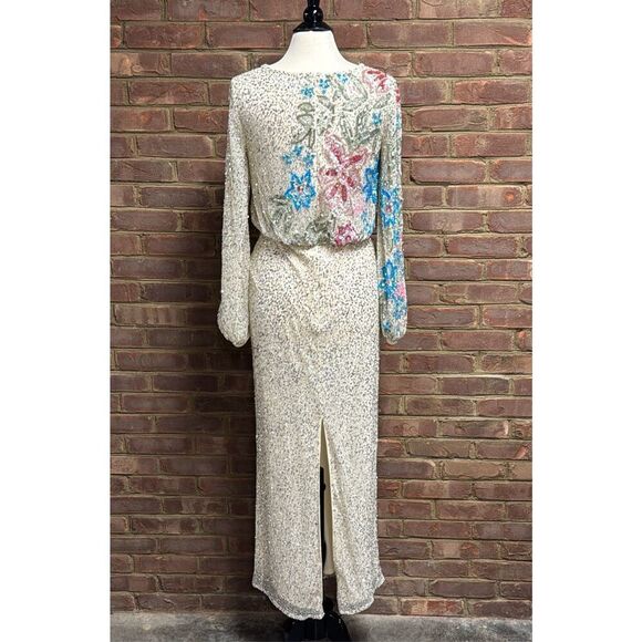 MAC DUGGAL Beige Embellished Floral High Neck Gown Size 8 - Picture 6 of 12